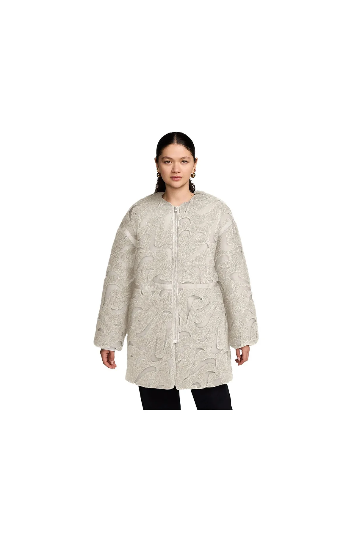 Sportswear Cozy Long-Haired All-Over Swoosh Logo Lined Loose Full-Zip Kadın Ceket-FV8025-104-SP