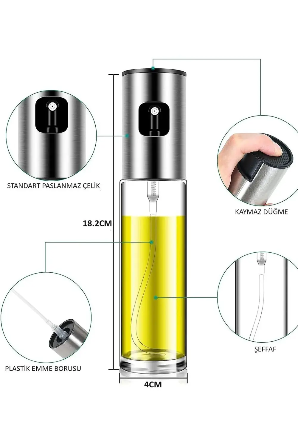 Sprey Cam Yağdanlık 100 ml Fısfıs Yağdanlık Sirke Airfryer Zeytin