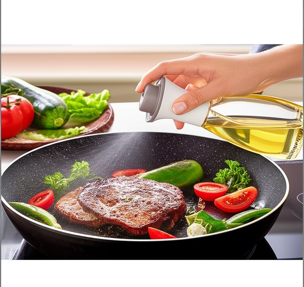 Spreylı Cam Yağ & Sirke Şişesi 220 ml, Şeffaf Cam Gövde Pratik Çö