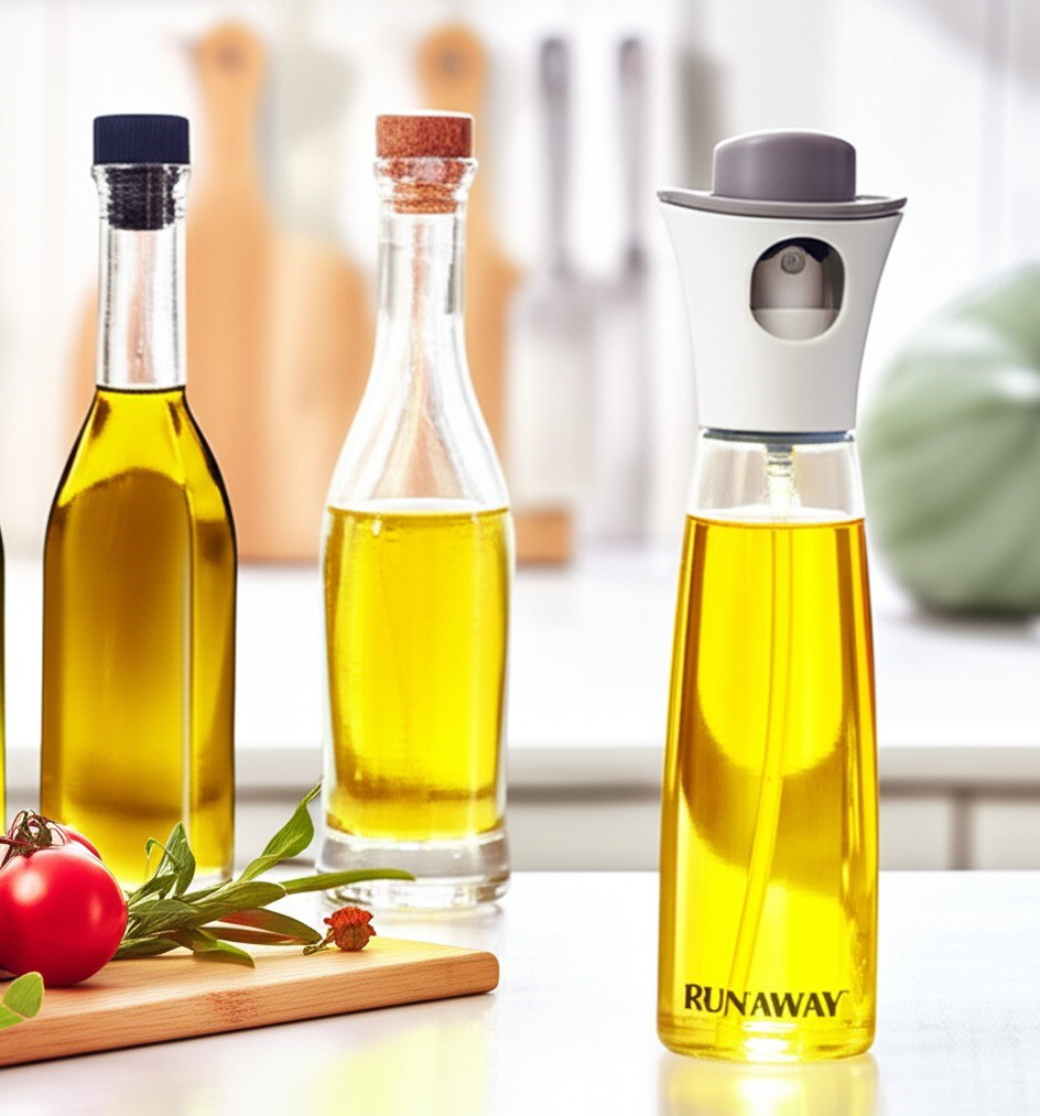 Spreylı Cam Yağ & Sirke Şişesi 220 ml, Şeffaf Cam Gövde Pratik Çö