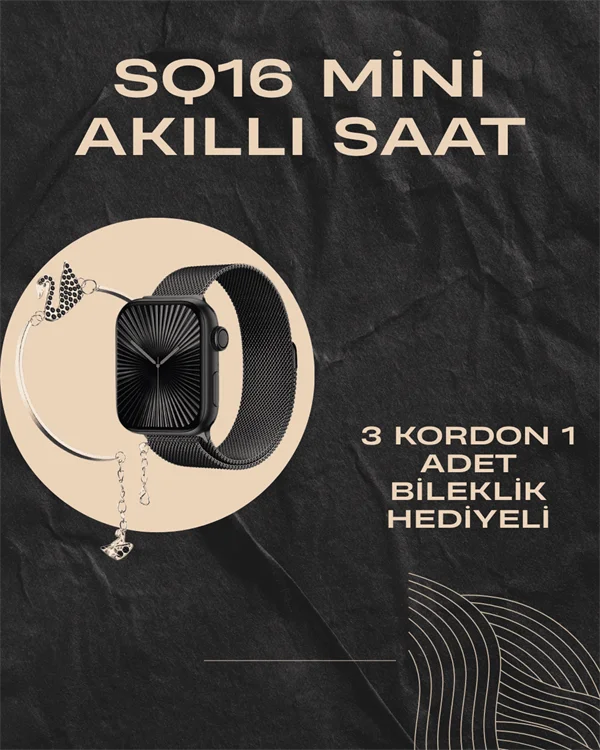SQ-16 Mini Series 10 Akıllı Saat | Şık ve Hafif Tasarım, 3 Kordon