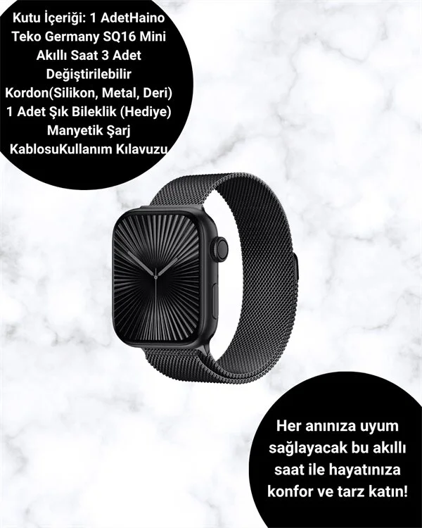 SQ-16 Mini Series 10 Akıllı Saat – 3 Kordon + Hediye Bileklik Paketi