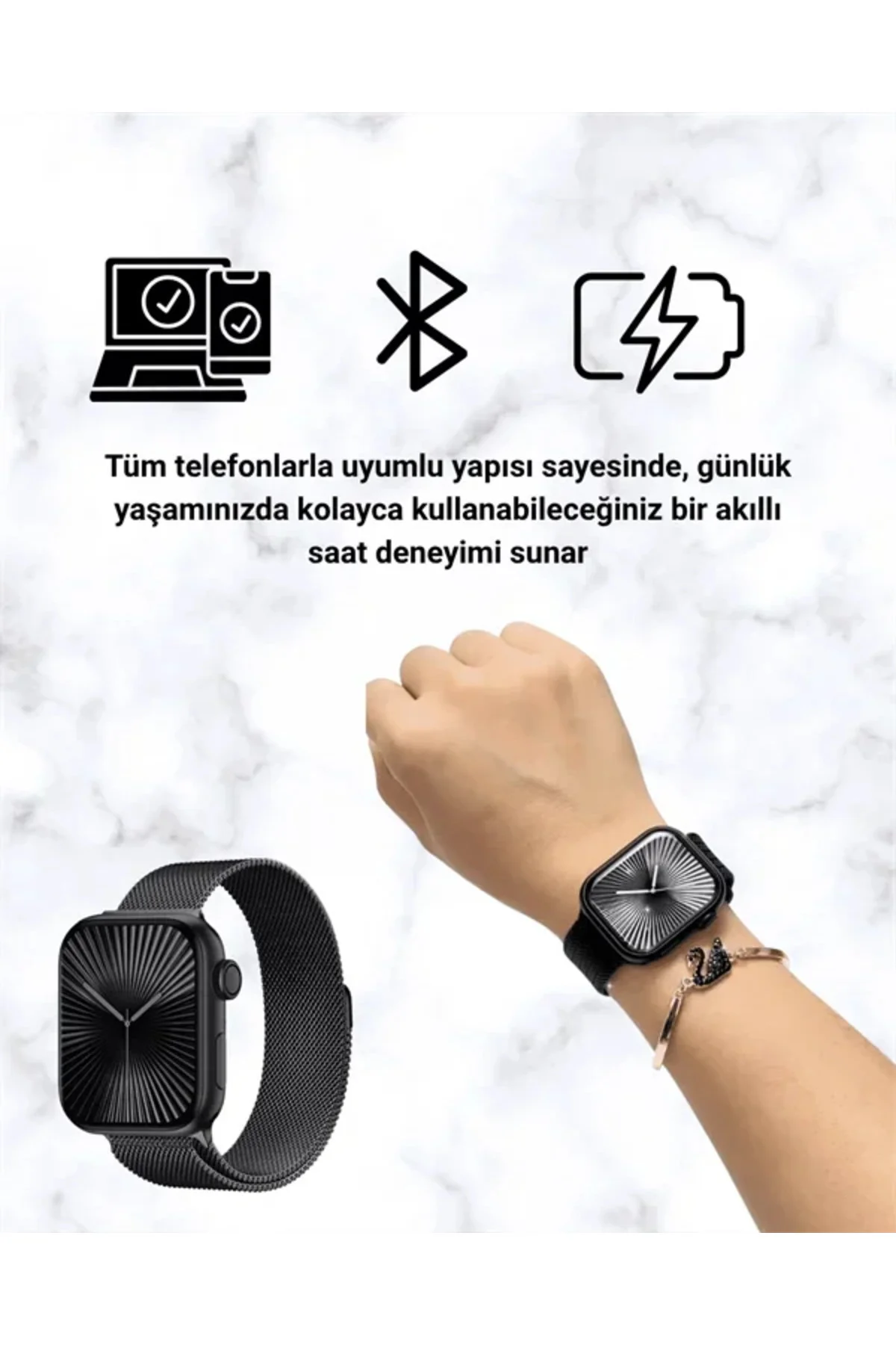 SQ-16 Mini Series 10 Akıllı Saat | Şık ve Hafif Tasarım, 3 Kordon Seçeneği