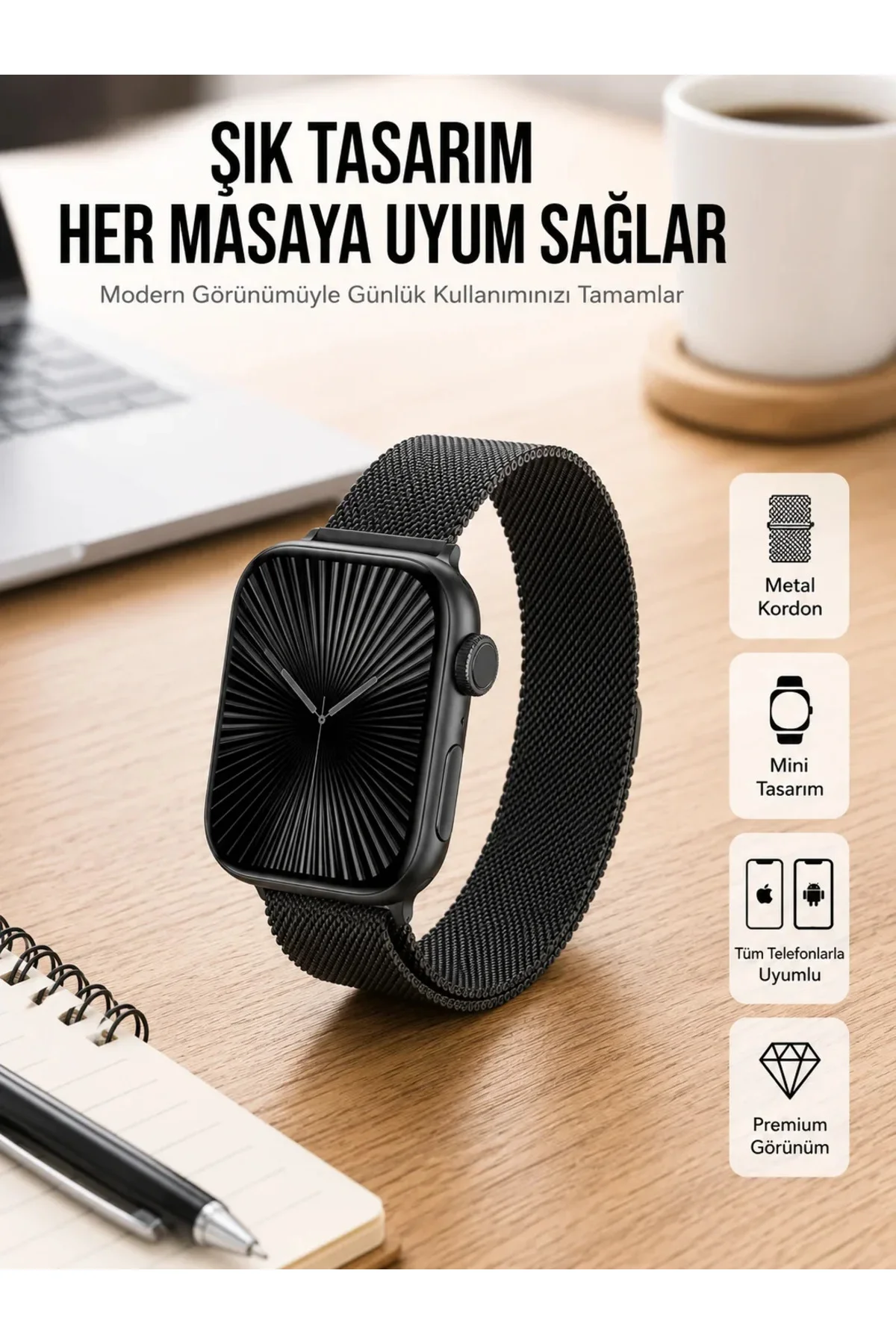 SQ-16 Mini Series 10 Akıllı Saat | Şık ve Hafif Tasarım, 3 Kordon Seçeneği