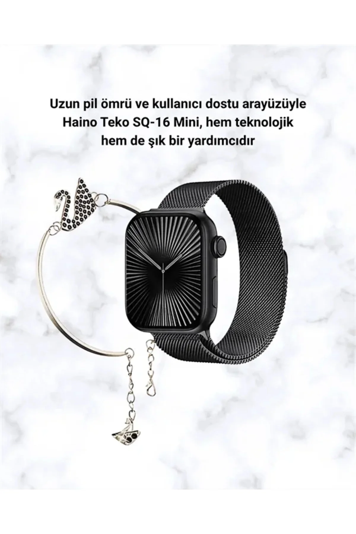 SQ-16 Mini Series 10 Akıllı Saat | Şık ve Hafif Tasarım, 3 Kordon Seçeneği