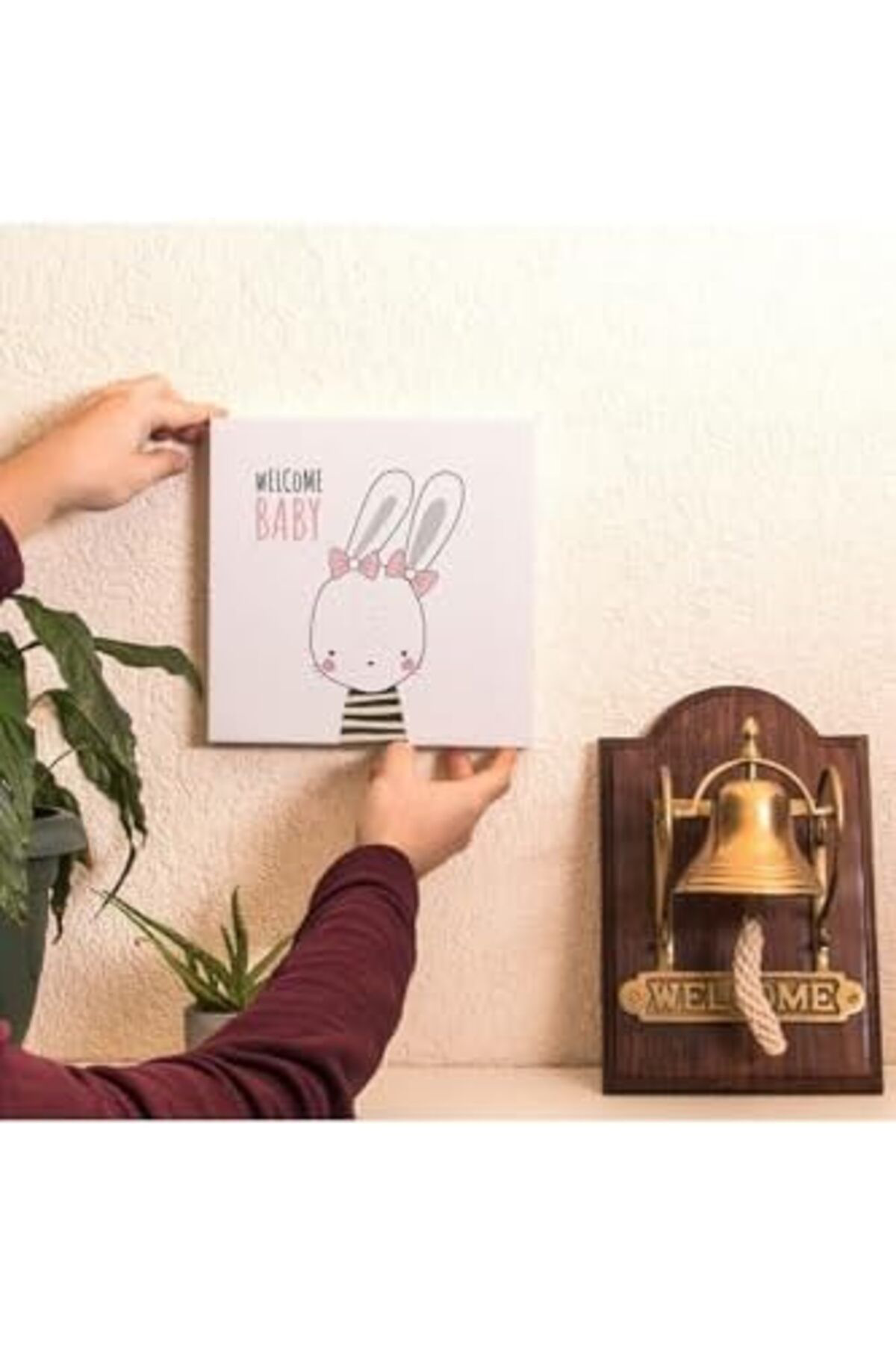 Yusuftex Srht Bebek Odasına Özel Minimal Tavşan Tasarımlı Kanvas 25 X 25 C