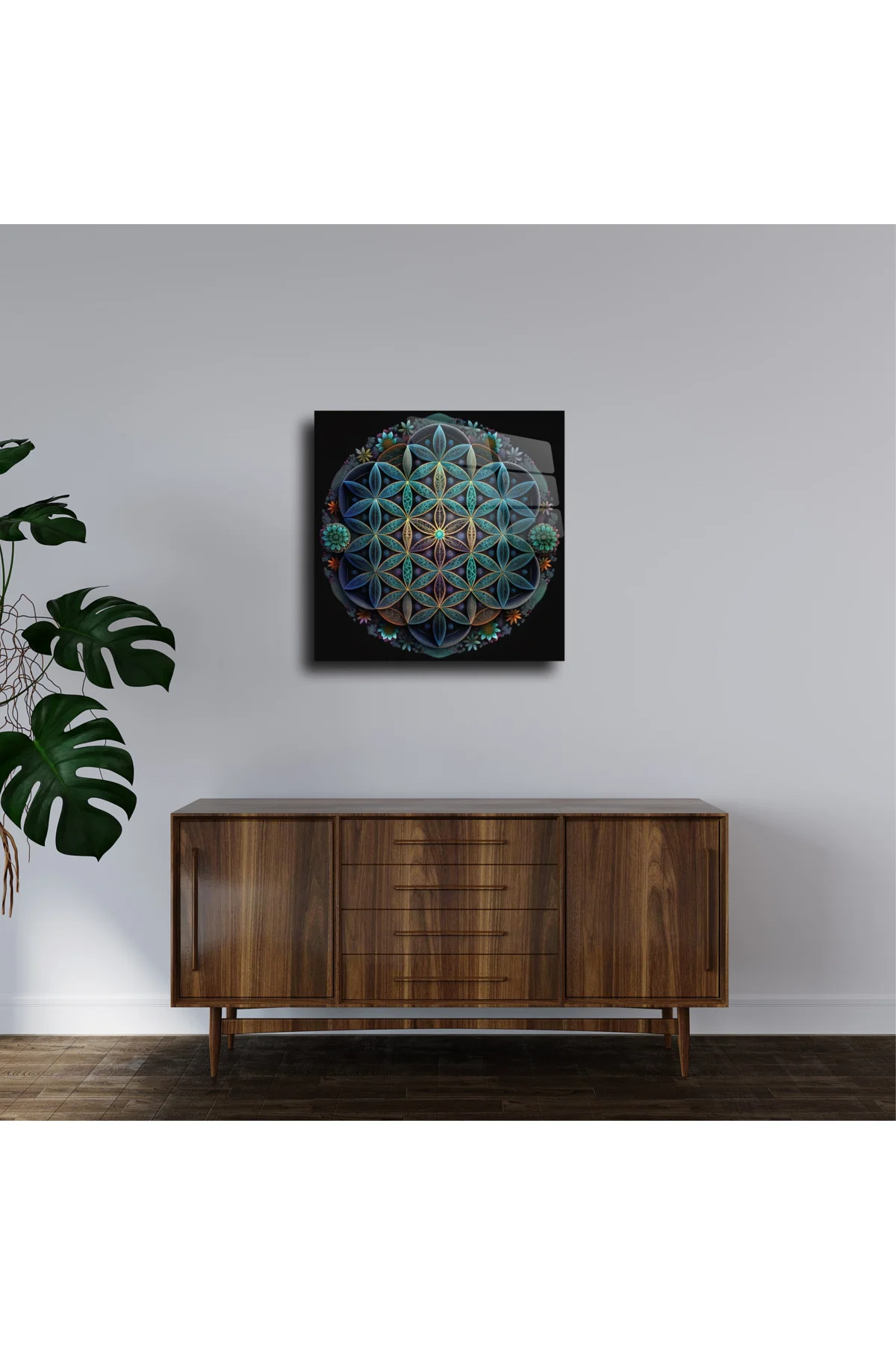 Sri Yantra Yoga Meditasyon Yaşam Çiçeği Cam Tablo Duvar Dekoru 2