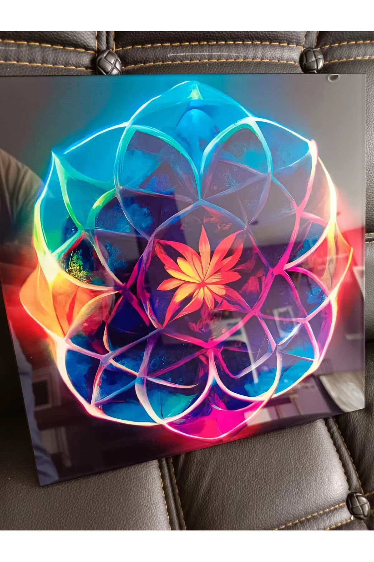 Sri Yantra Yoga Meditasyon Yaşam Çiçeği Cam Tablo Duvar Dekoru