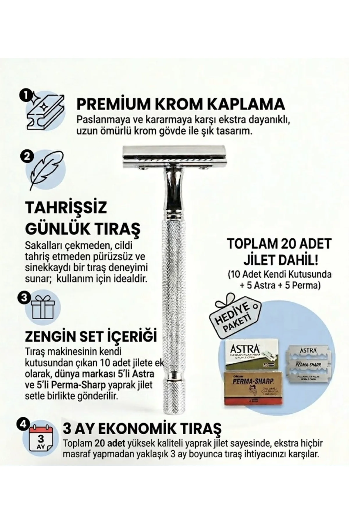 SS-04 Gündelik Tıraşa Uygun Klasik Tıraş Makinesi Krom Kaplama + SS-04 Gündelik Tıraşa Uygun Klasik Tıraş Makinesi Krom Kaplama +