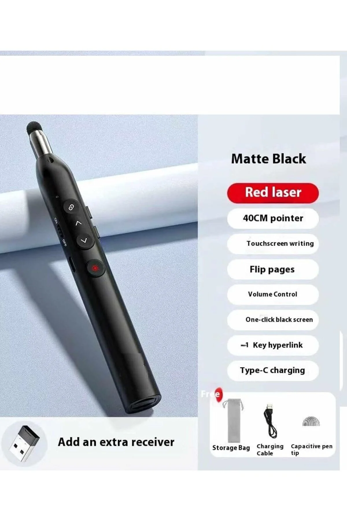 SS232 Teleskopik Kablosuz Sunum Kumandası Kırmızı Lazerli Type-C 