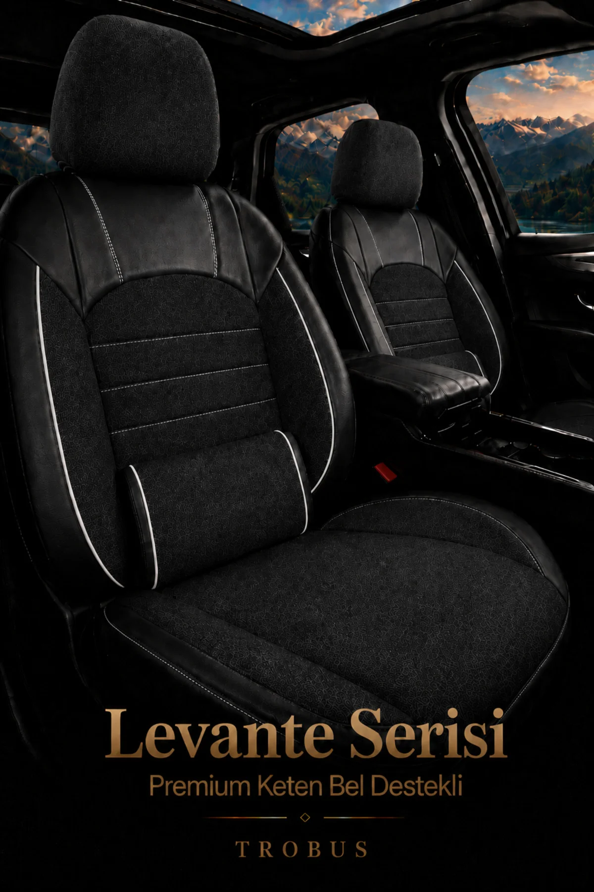 Ssangyong Action 2008 ve Sonrası Uyumlu Levante Serisi Bel Destekli Keten Füme Beyaz Koltuk Kılıfı