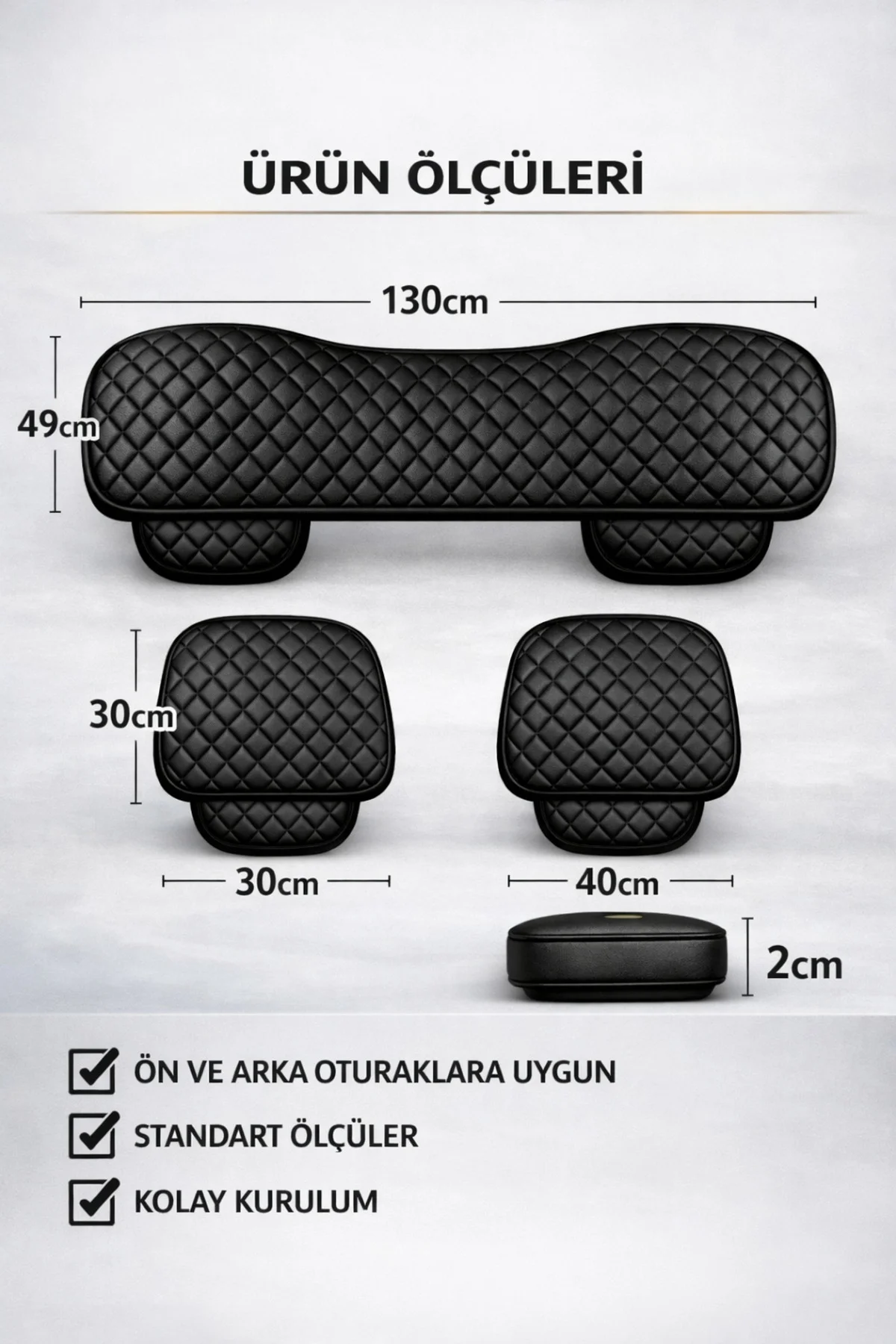 SsangYong ACTION 2008 Uyumlu 3 Parça Deri Oturak Oto Koltuk Minderi Terletmez Kaymaz Taban Siyah Fiyatı, Yorumları ve Özellikleri