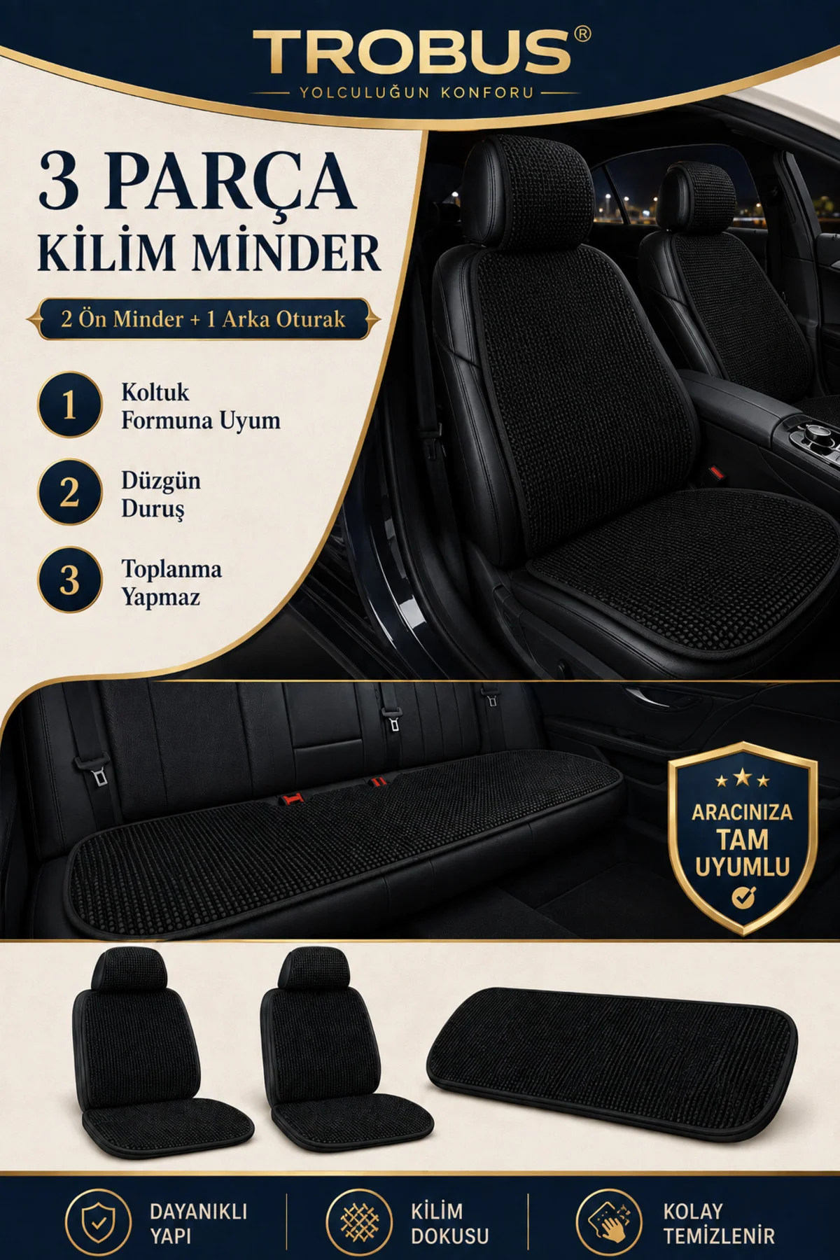SsangYong Rexton 2006-2017 Uyumlu Örme 3 Parça Oto Koltuk Minderi Terletmez Kaymaz Taban Siyah Fiyatı, Yorumları ve Özellikleri