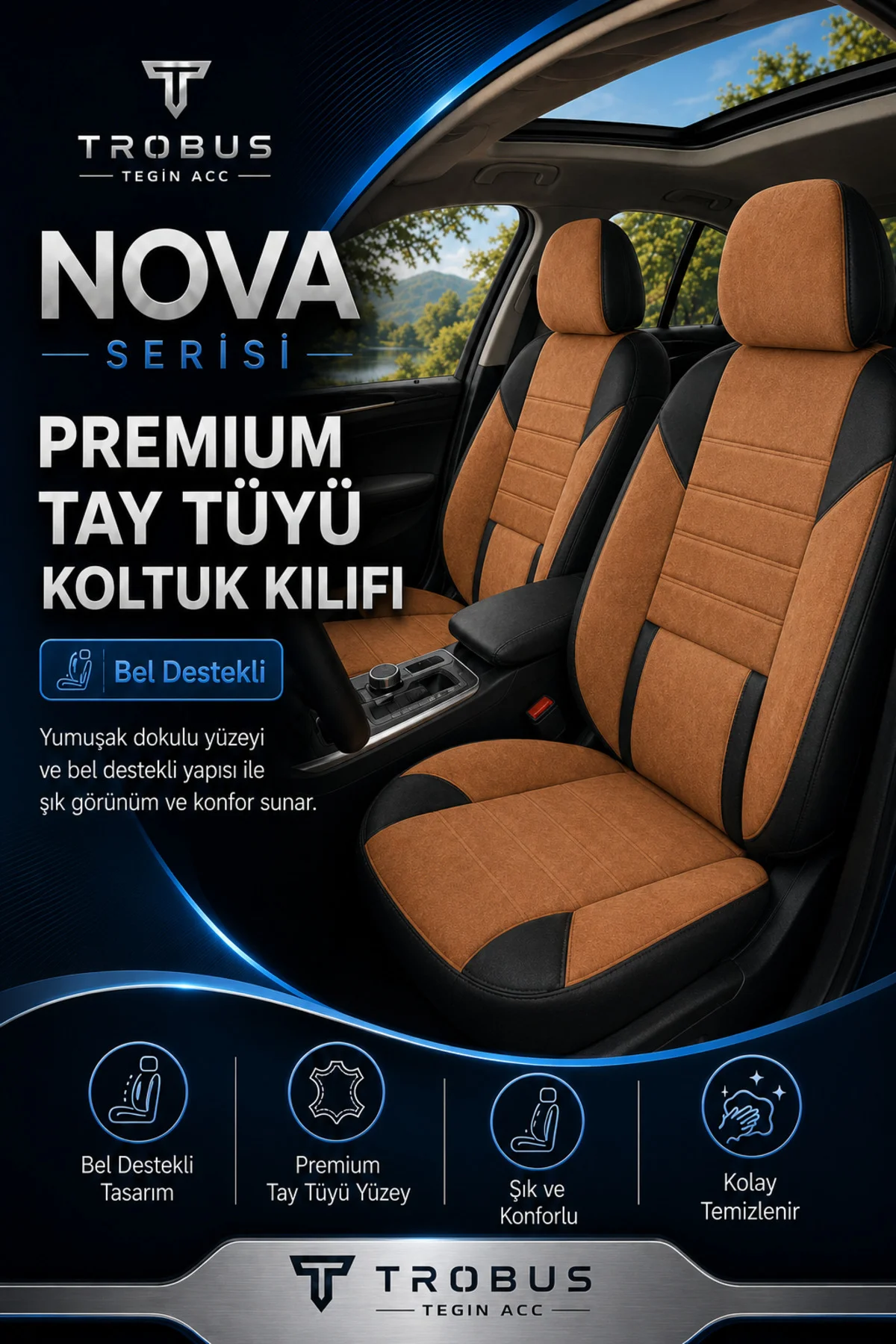 SsangYong Rexton 2006-2017 Uyumlu Nova Serisi Tay Tüyü Oto Koltuk Kılıfı Taba Siyah Fiyatı, Yorumları ve Özellikleri