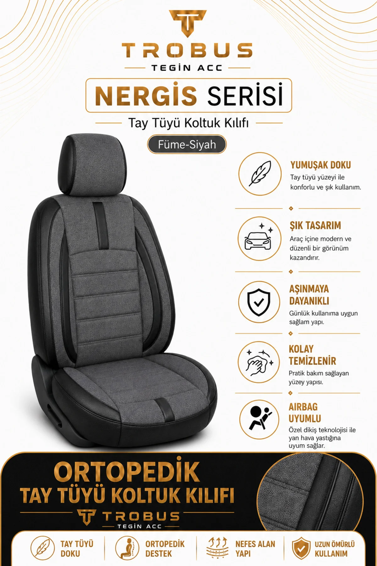 SsangYong Rexton 2006-2017 Uyumlu Nergis Serisi Tay Tüyü Oto Koltuk Kılıfı Füme Siyah SsangYong Rexton 2006-2017 Uyumlu Nergis Serisi Tay Tüyü Oto Koltuk Kılıfı Füme Siyah