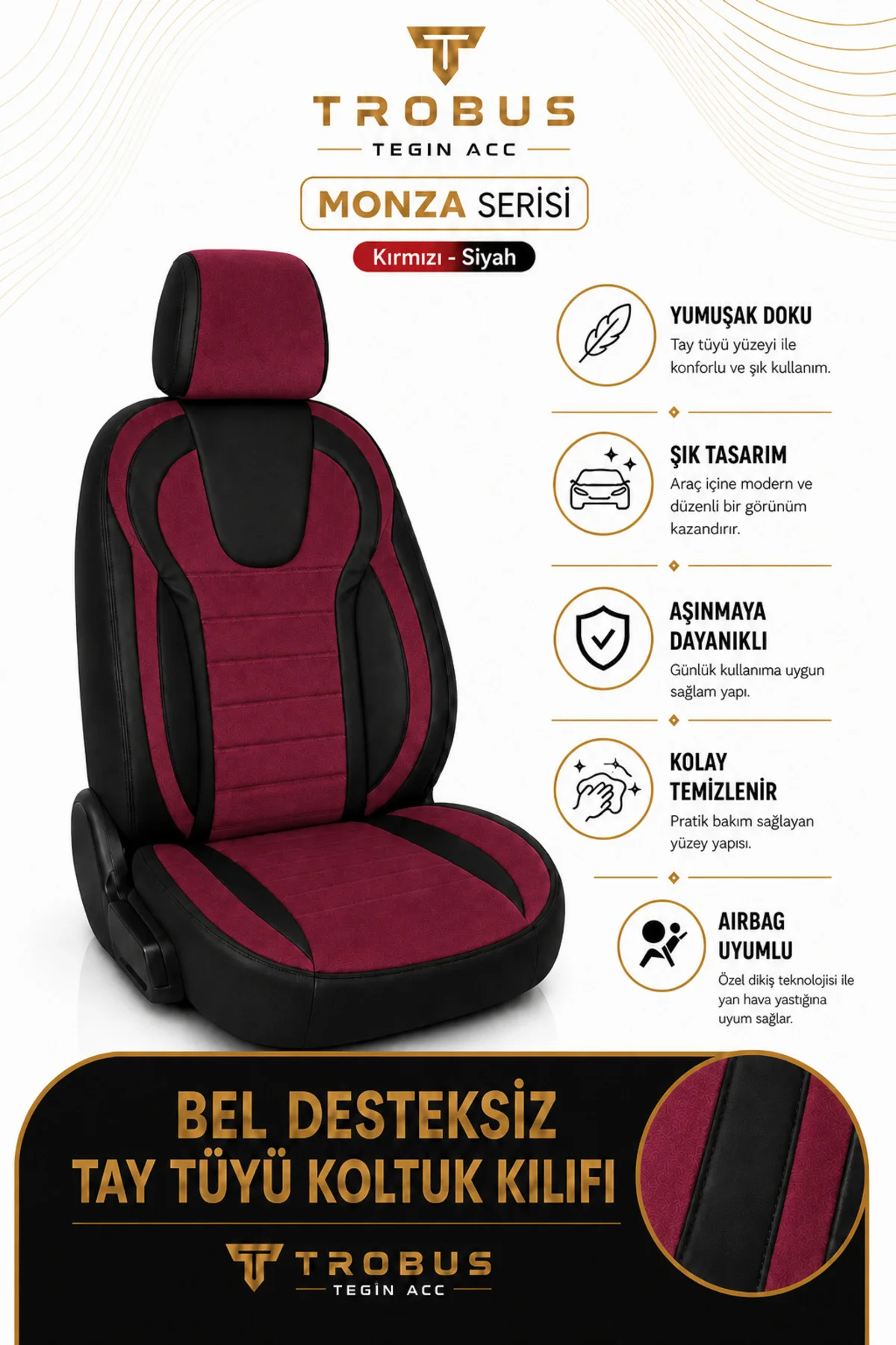 SsangYong Rexton 2006-2017 Uyumlu Monza Serisi Tay Tüyü Oto Koltuk Kılıfı Bordo Siyah Fiyatı, Yorumları ve Özellikleri