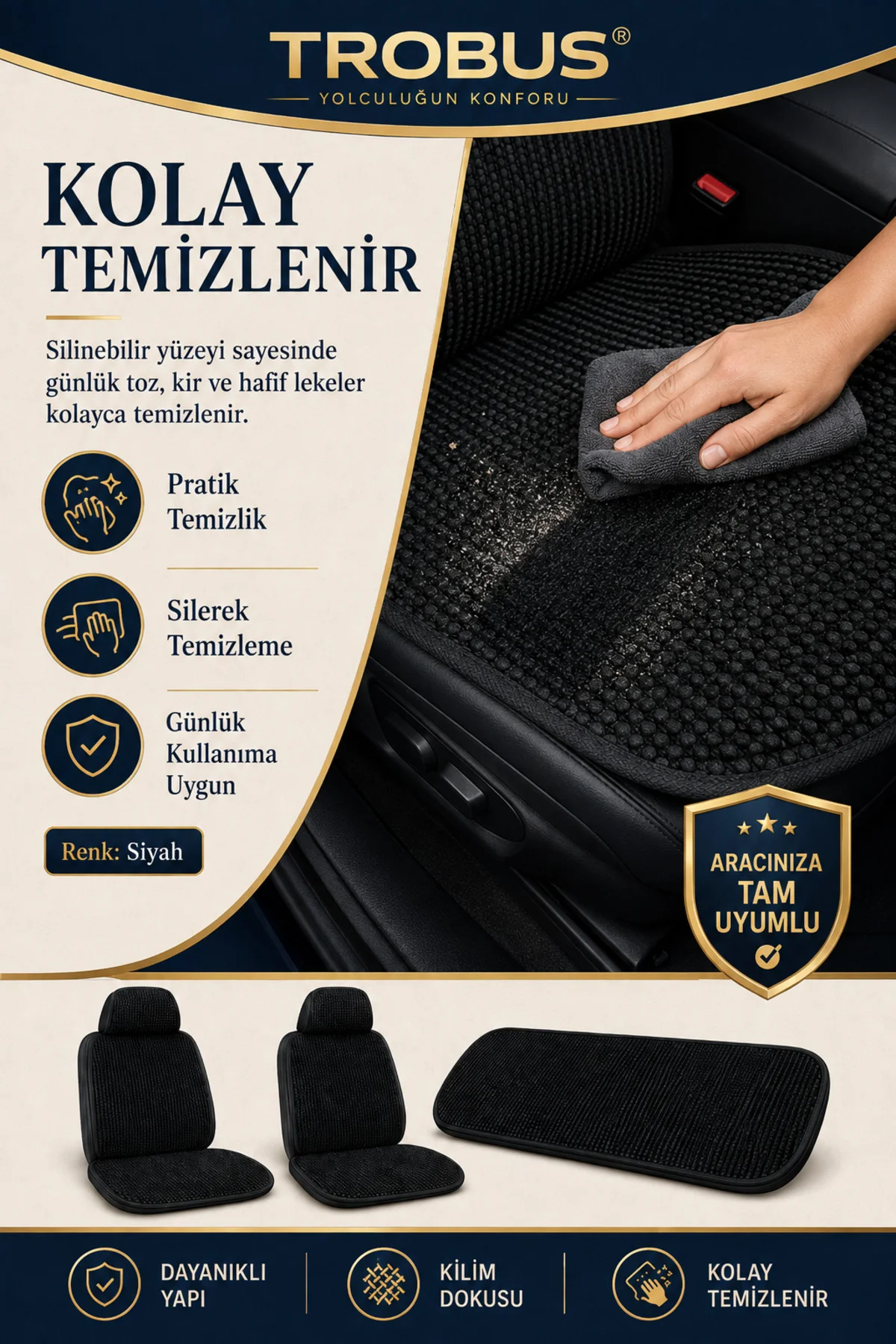SsangYong Rexton 2006-2017 Uyumlu Örme 3 Parça Oto Koltuk Minderi Terletmez Kaymaz Taban Siyah Fiyatı, Yorumları ve Özellikleri