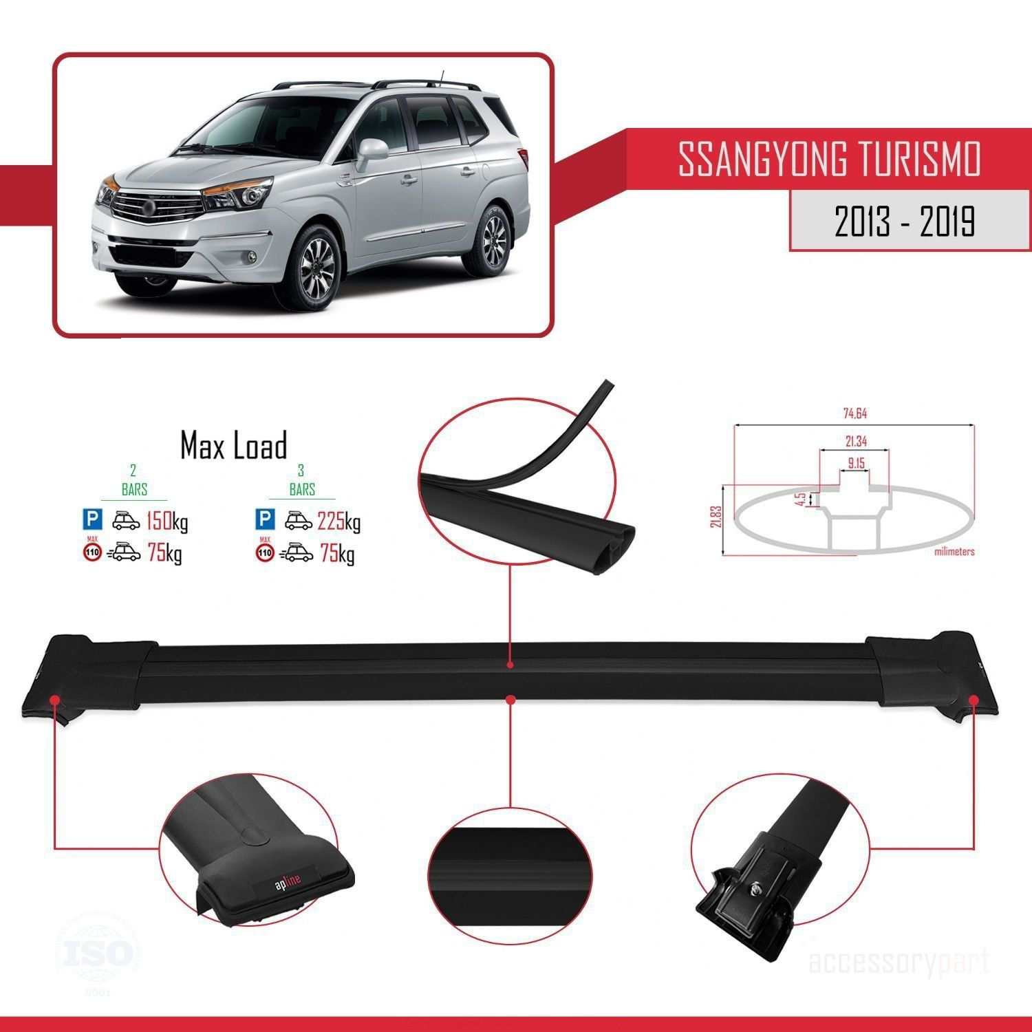 Ssangyong Turismo 2013-2019 Arası ile uyumlu FLY Model Ara Atkı T