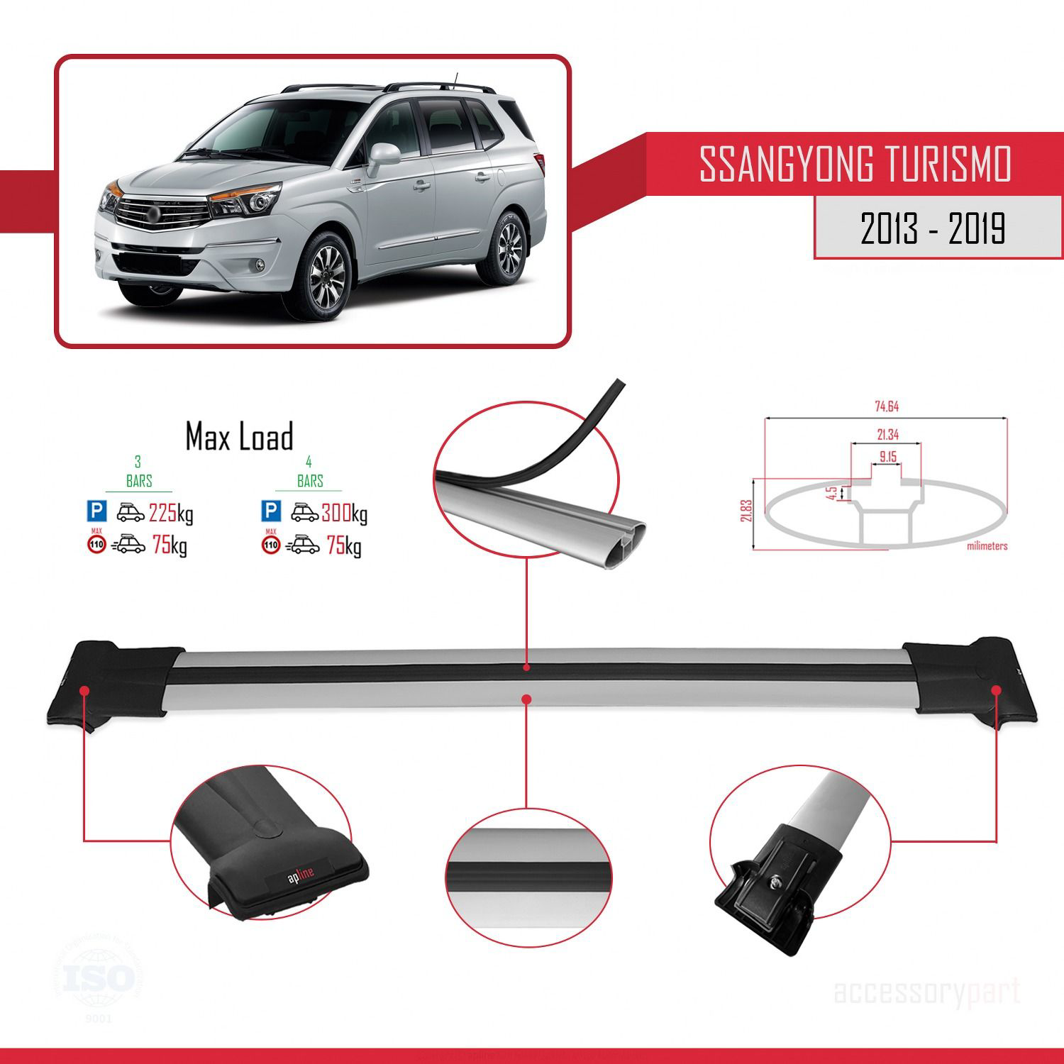 Ssangyong Turismo 2013-2019 Arası ile uyumlu FLY Model Ara Atkı T Ssangyong Turismo 2013-2019 Arası ile uyumlu FLY Model Ara Atkı T