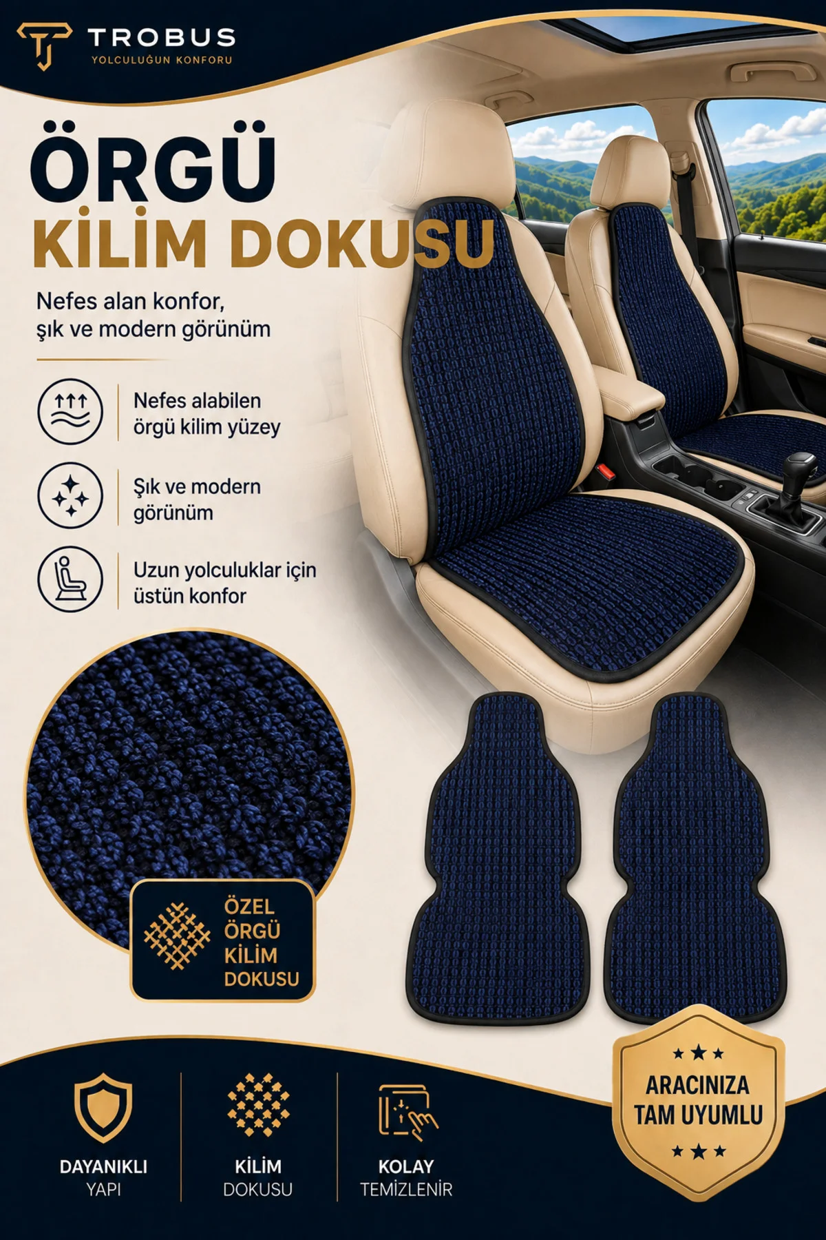 SsangYong VİVULİ 2019 Uyumlu Örme Ön 2 Parça Oto Koltuk Minderi Terletmez Lacivert - Siyah Fiyatı, Yorumları ve Özellikleri