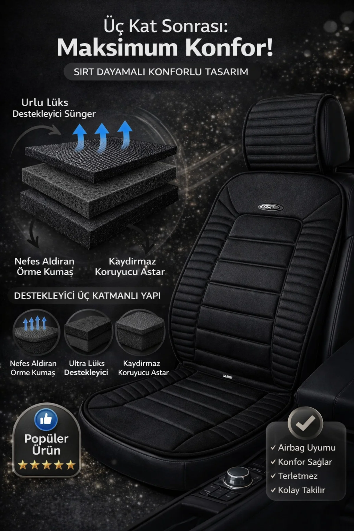 SsangYong VİVULİ 2019 Uyumlu Vento 2 Parça Ön Oto Koltuk Minderi Terletmez Kaymaz Taban Siyah Fiyatı, Yorumları ve Özellikleri