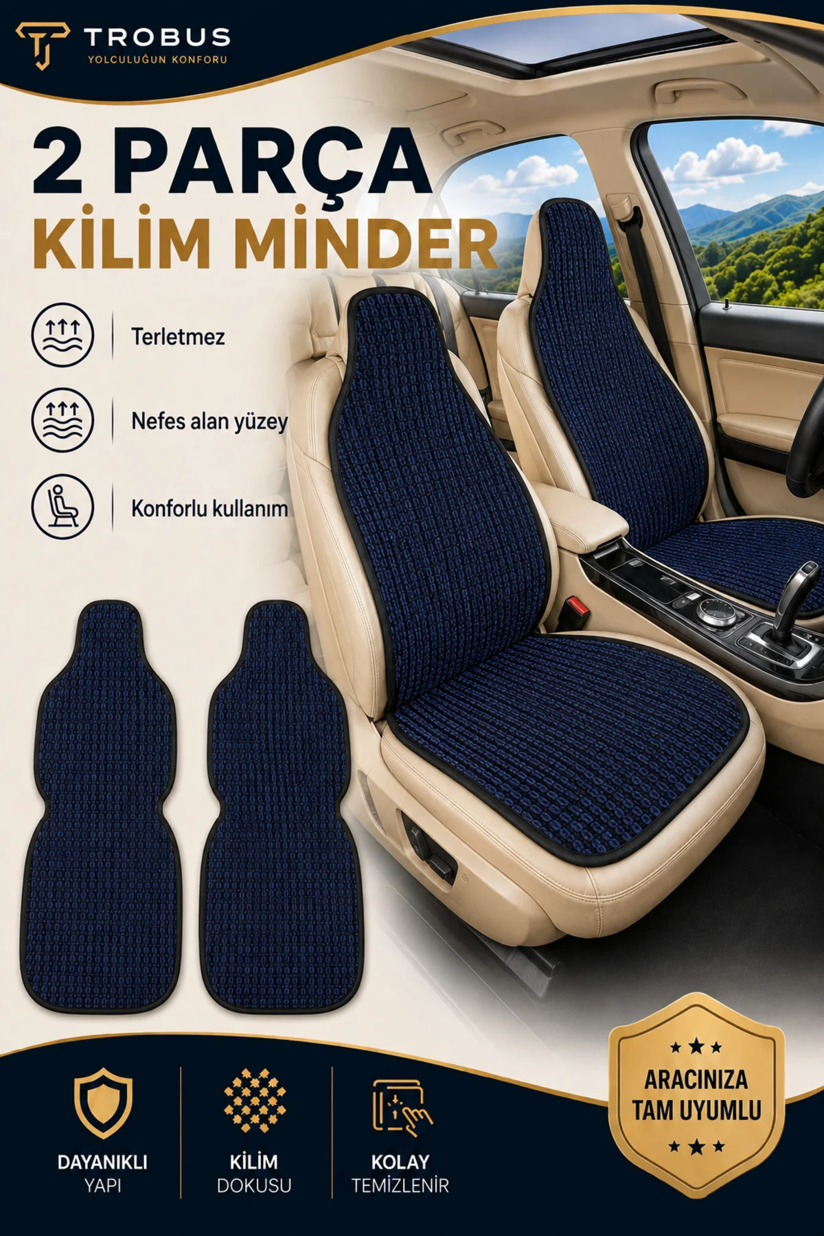 SsangYong VİVULİ 2019 Uyumlu Örme Ön 2 Parça Oto Koltuk Minderi Terletmez Lacivert - Siyah Fiyatı, Yorumları ve Özellikleri