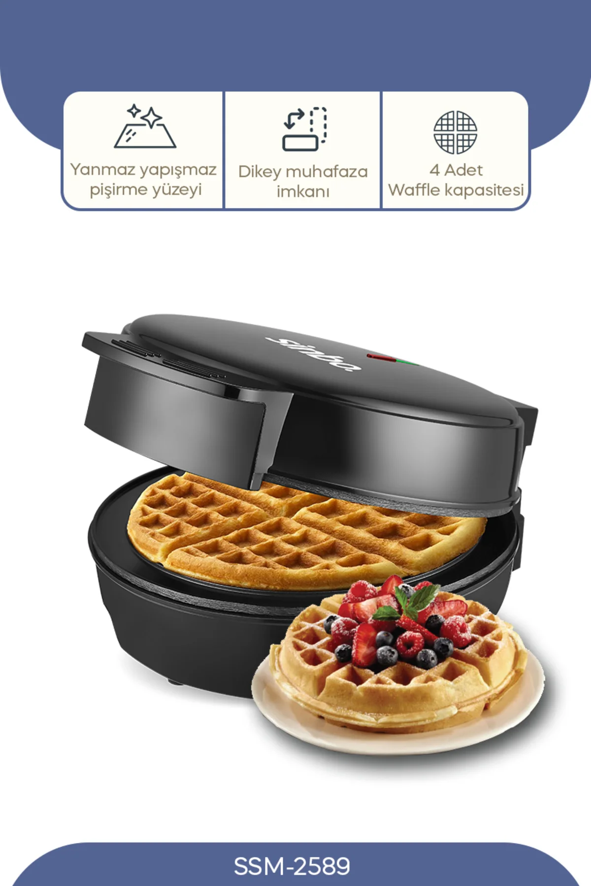 Ssm-2589 Belçika Waffle Makinesi, Yapışmaz Kaplama 1000 Watt - Görsel 4
