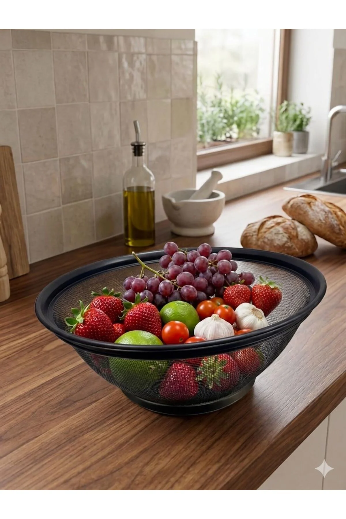 "Stainless Steel Paslanmaz Çelik Siyah Mat Süzgü 28 cm
