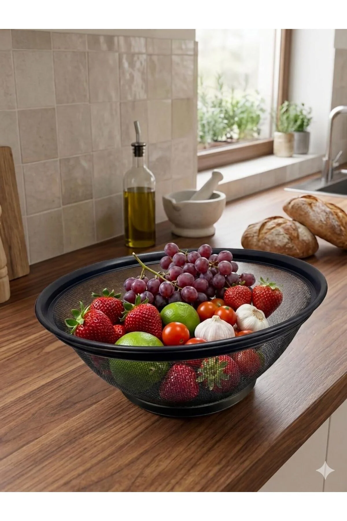 "Stainless Steel Paslanmaz Çelik Siyah Mat Süzgü 28 cm