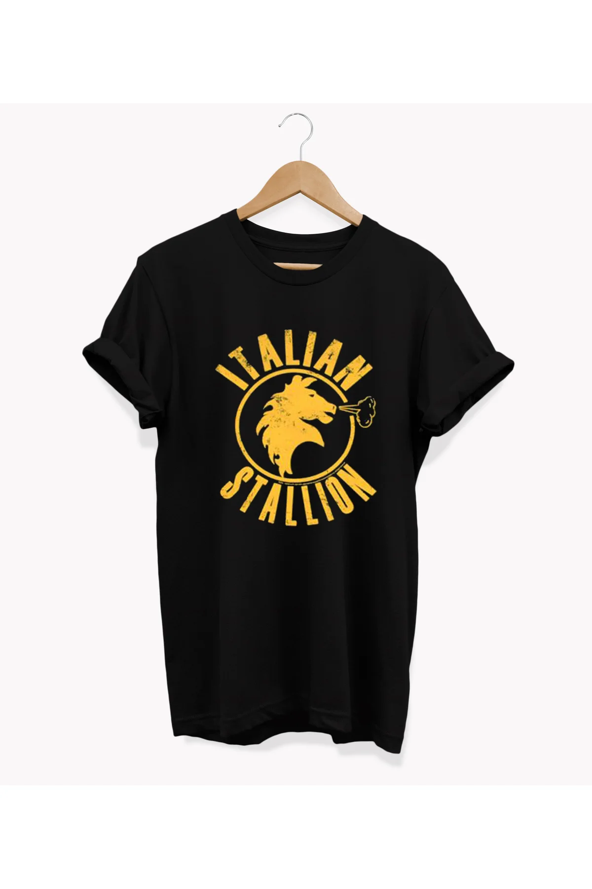 , Stallion Baskılı, %100 Pamuk, Bisiklet Yaka, Oversize T-shirt, 