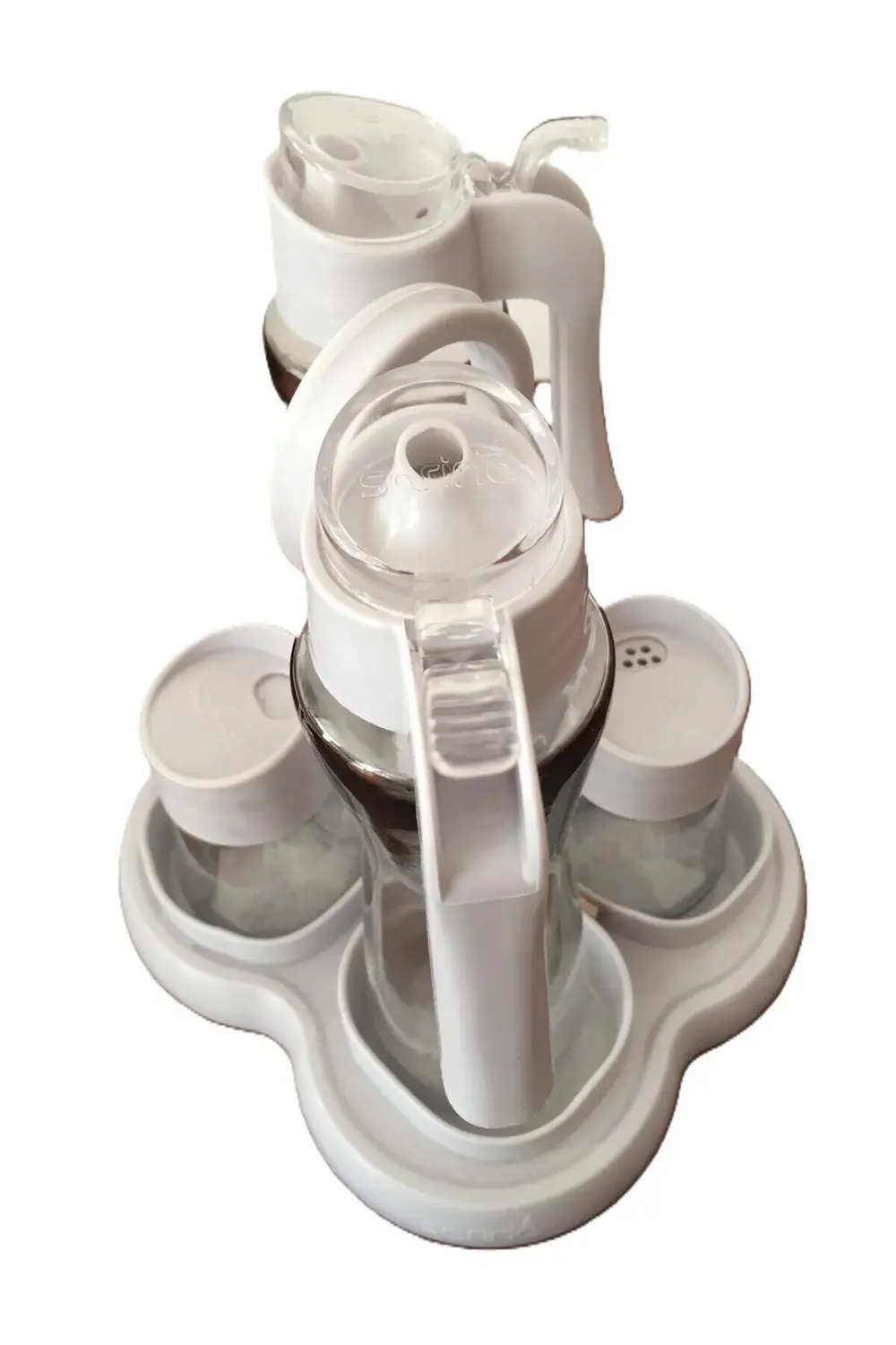 Standlı Cam Yağlık,sirkelik,baharatlık Set-5 Parça & Beyaz