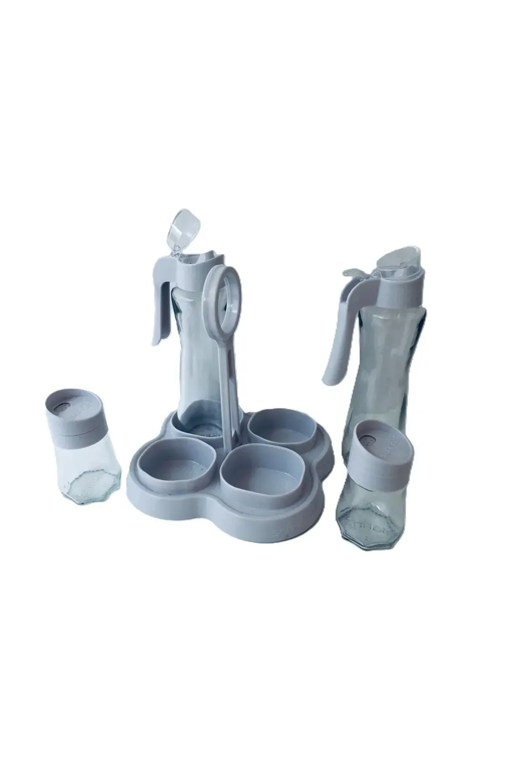 Standlı Cam Yağlık,sirkelik,baharatlık Set-5 Parça & Beyaz