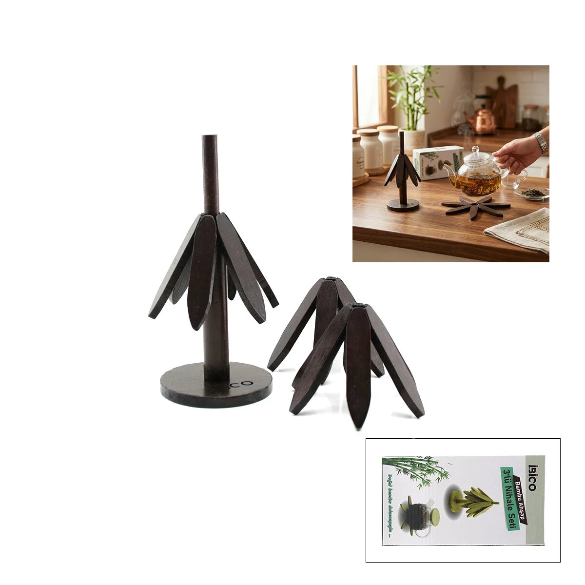 Standlı=ağaç Model 2pcs Ahşap Bambu Katlanır Nihale Yapraklı Çiçek Modeli= Çap: 20cm Bx40 Fiyatı, Yorumları ve Özellikleri