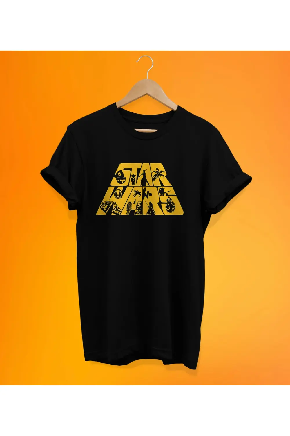 Star Wars Baskılı Siyah, %100 Pamuk, Oversize, Büyük Beden T-Shir