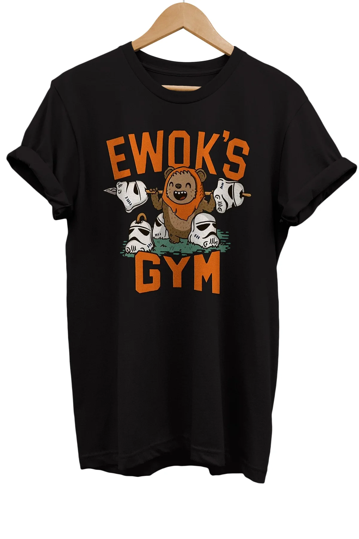 Star Wars Ewok Gym Baskılı %100 Pamuk Basic T-shirt Normal Beden 