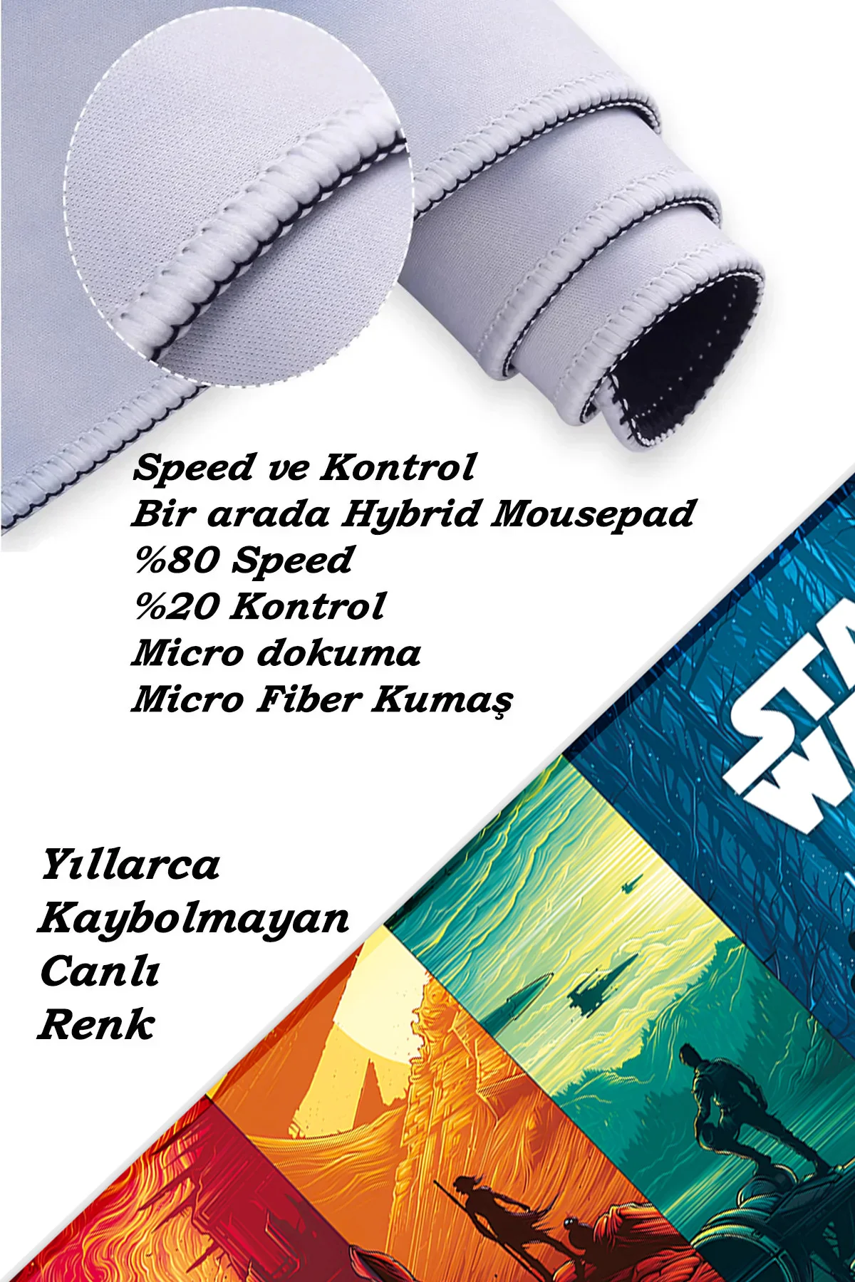 Star Wars Oyun Gaming Klavye Mouse Pad Masa Matı 70x30 cm - Görsel 5