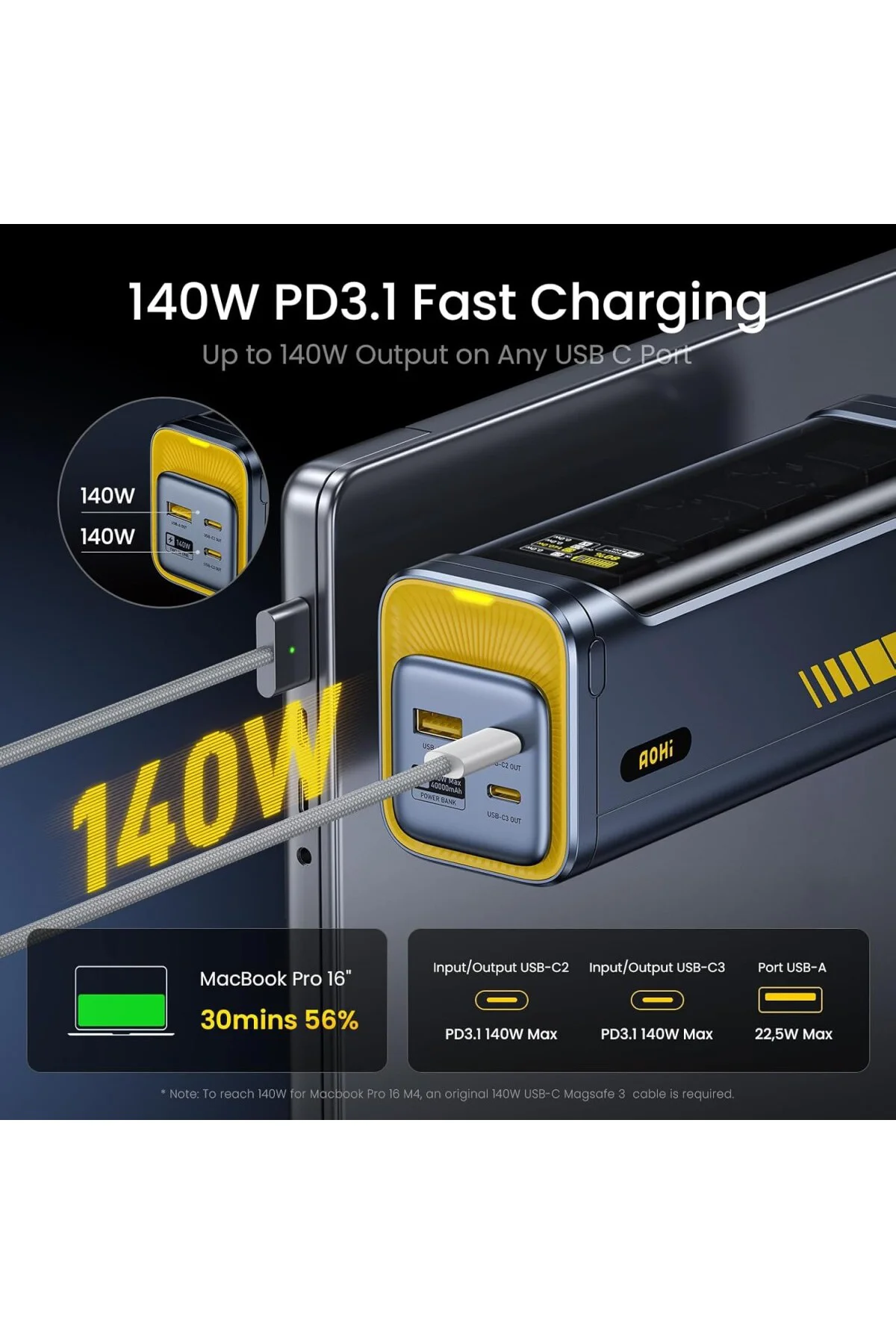 Starship 40.000 mAh 140W PD3.1 Powerbank, Akıllı Dijital Gösterge