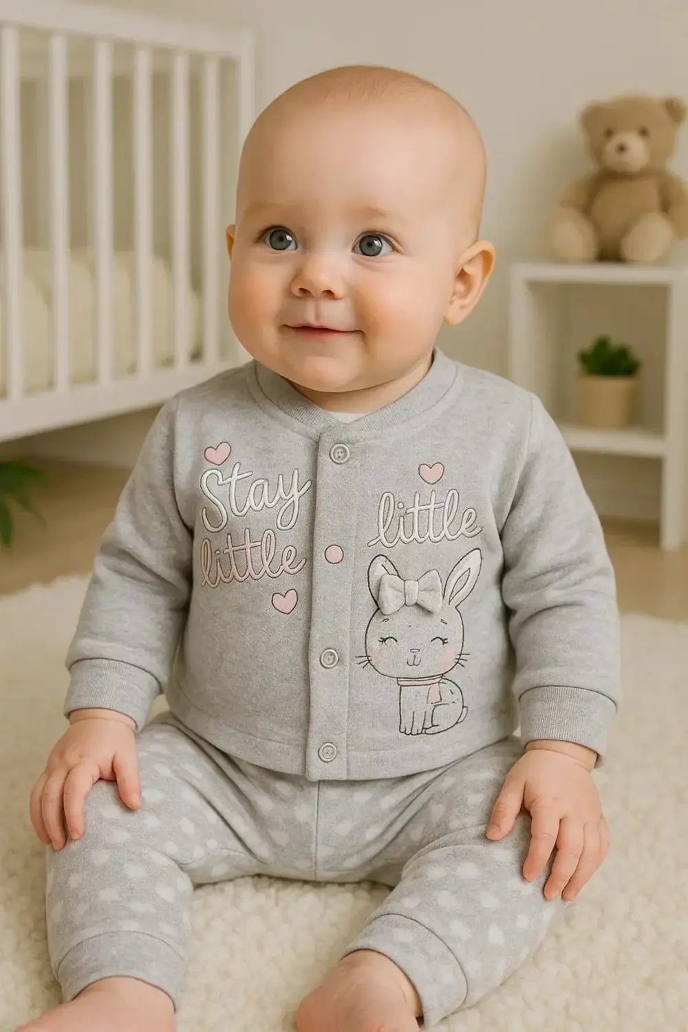 Stay Little Puan Desenli 3'lü Hırkalı Kız Bebek Takım