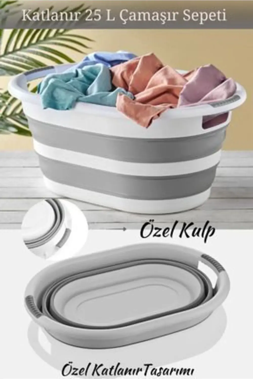 STD Katlanabilir Silikon Çamaşır Sepeti Lüx Sepet, Çok Amaçlı Düz