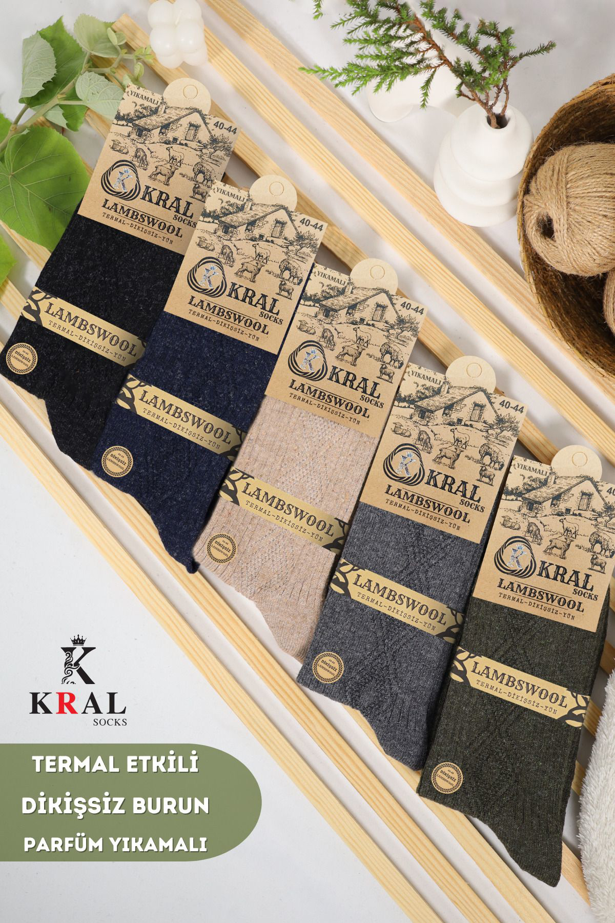 STD Lambswool 5’li Renkli Paket Dikişsiz Yün Erkek Çorap Klasik