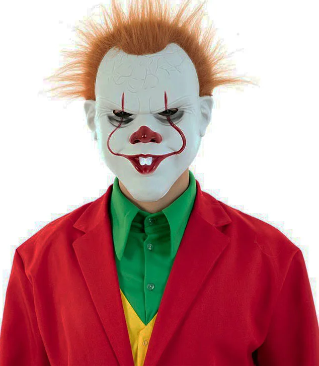 Stephen King Joker Maske – Peluş Saçlı Korku Maskesi 31x22 cm