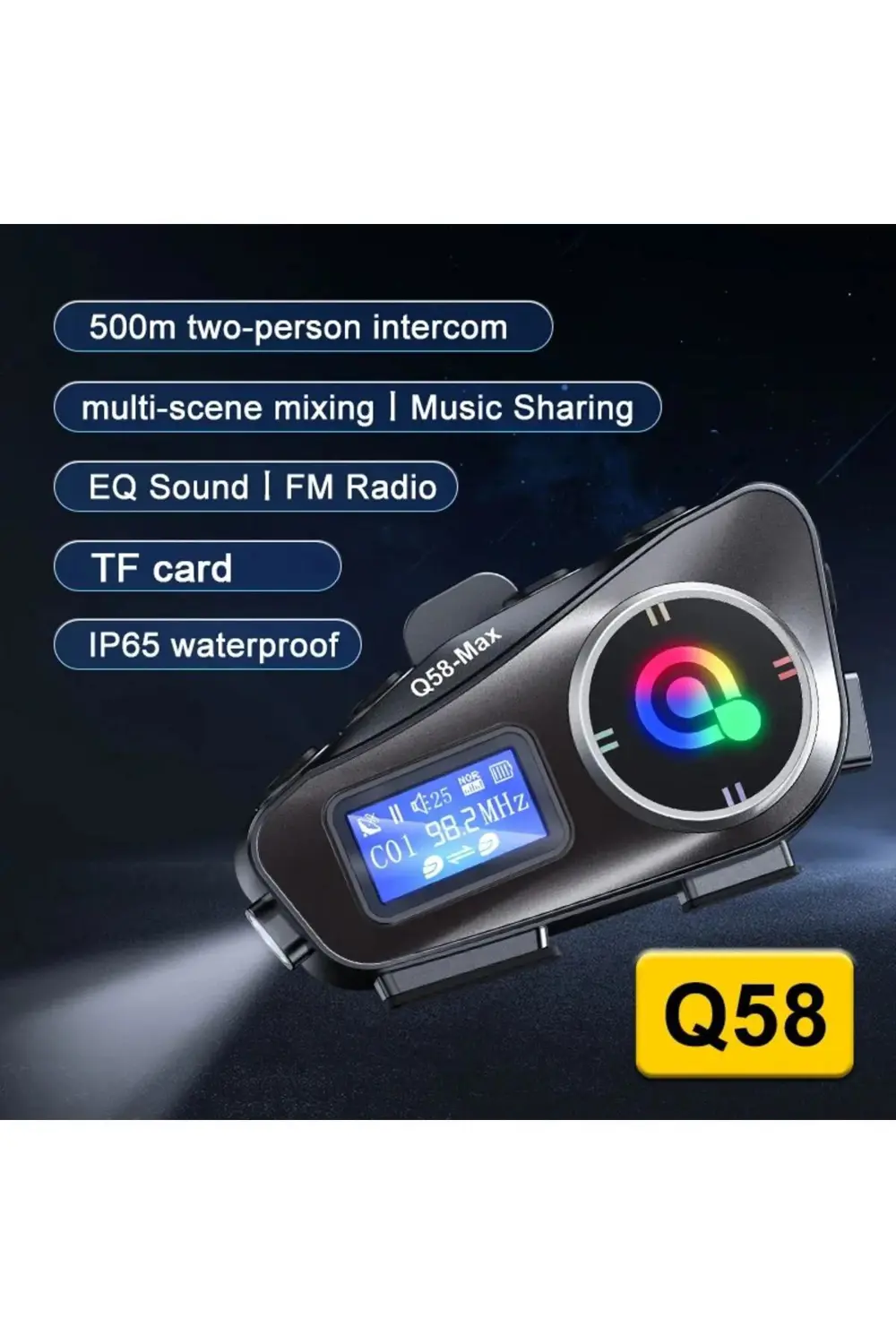 Stereo Mp3 FM Radyo 500 Mt Intercom 2 Eşleşmeli Kask Kulaklık Su 