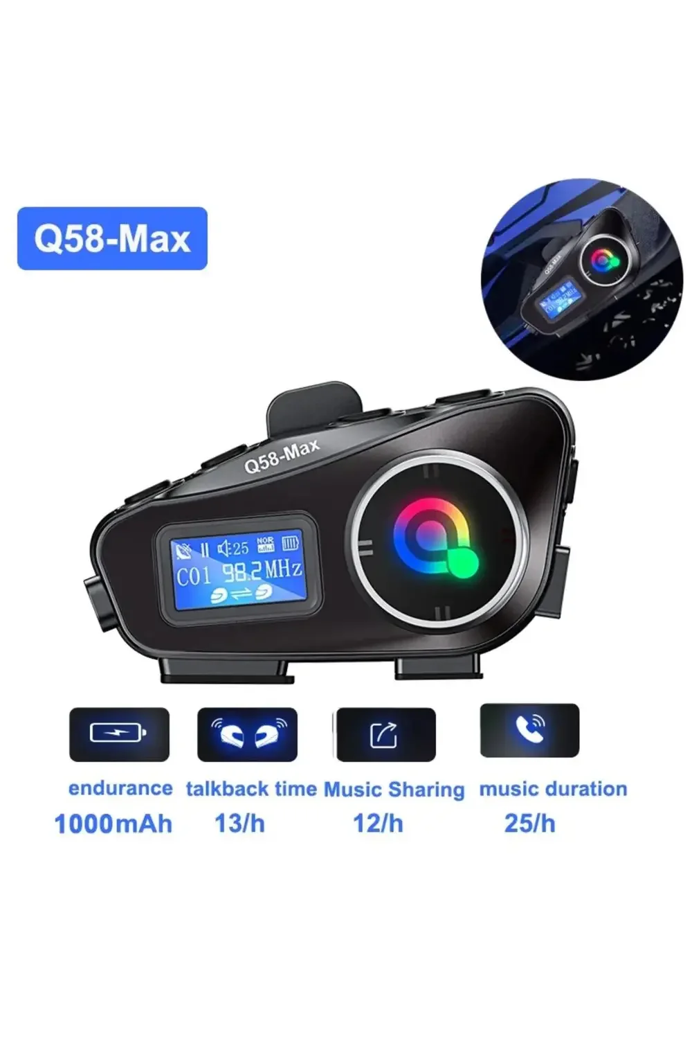 Stereo Mp3 FM Radyo 500 Mt Intercom 2 Eşleşmeli Kask Kulaklık Su