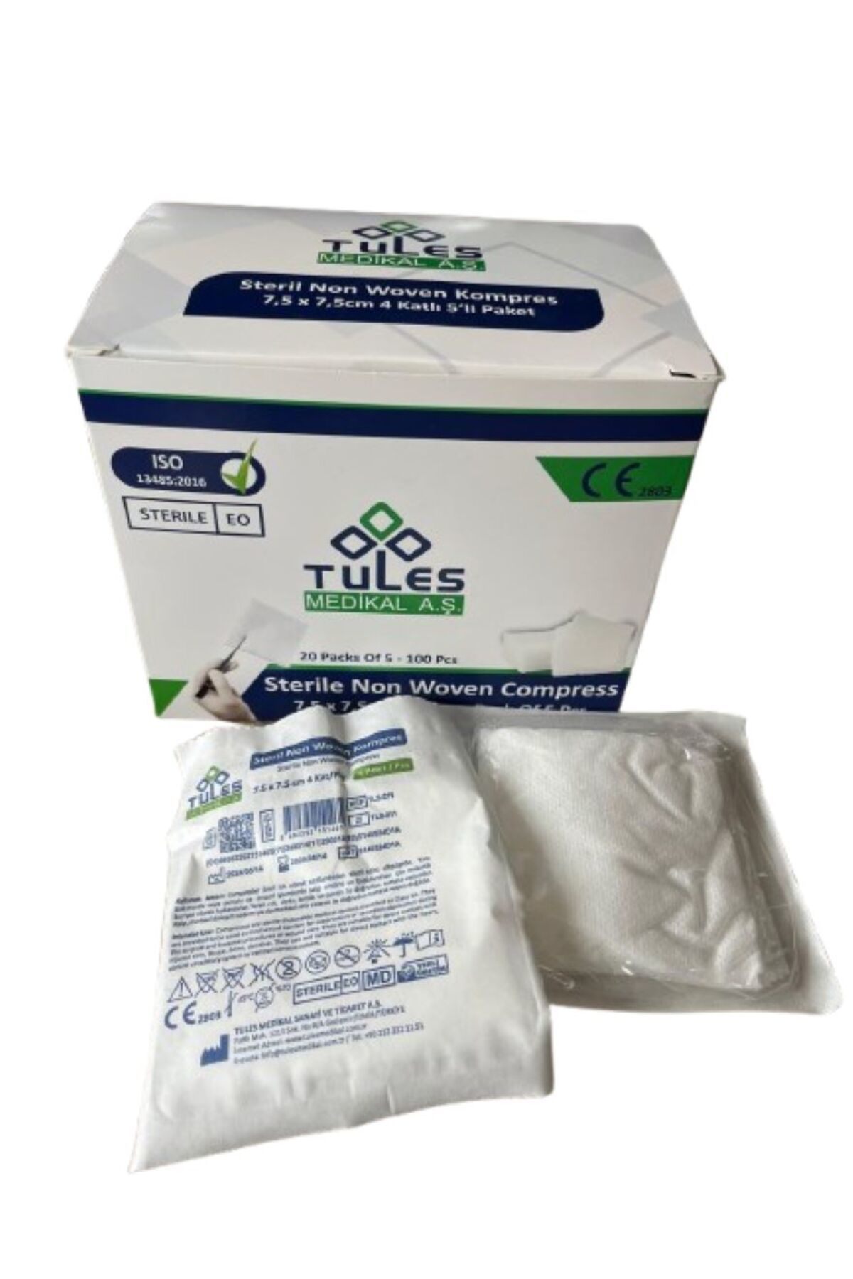 Steril Non Woven Kompres Spanç 7,5 X 7,5cm 4 Katlı 5 'li 20 Paket