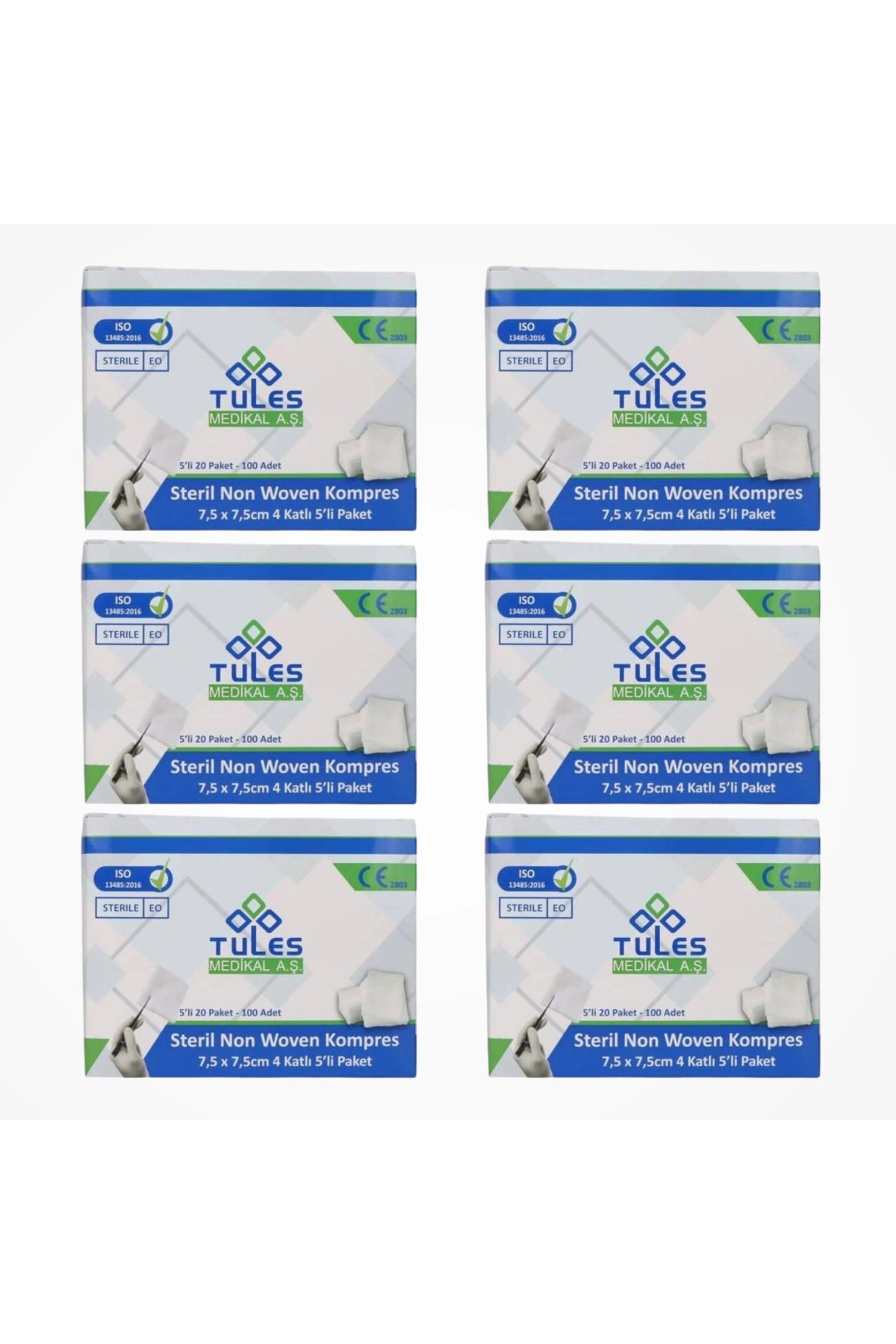 Steril Non Woven Kompres 7,5 cm x 7,5 cm 4 Katlı (5’li Zarf) 100’