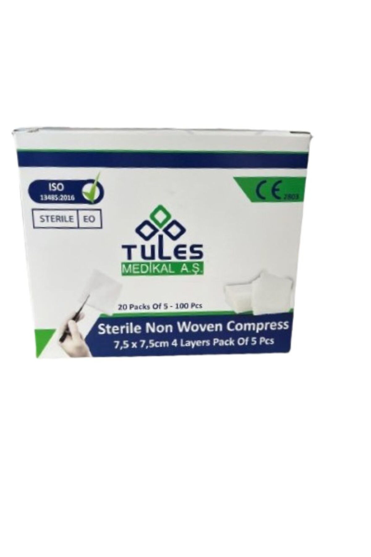 Steril Non Woven Kompres Spanç 7,5 X 7,5cm 4 Katlı 5 'li 20 Paket