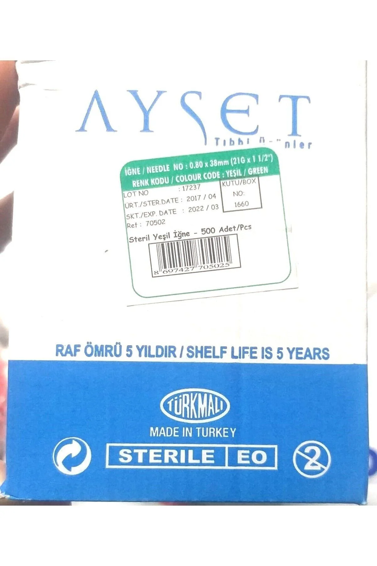 Steril Tek Kullanımlık Hipodermik İğne Ucu Yeşil 21G x 1 1/2" (0,80x38) Ref 70502 (500 Adet) 1 Kutu