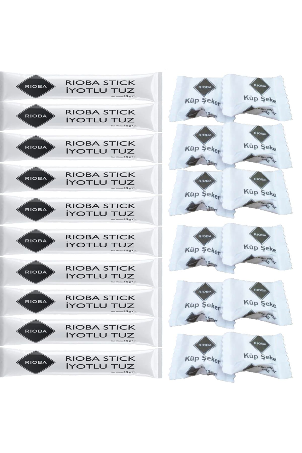 Rioba Stick İyotlu Sofra Tuzu 1.50 Gram + Tek Sargi Küp Şeker 50 Adet