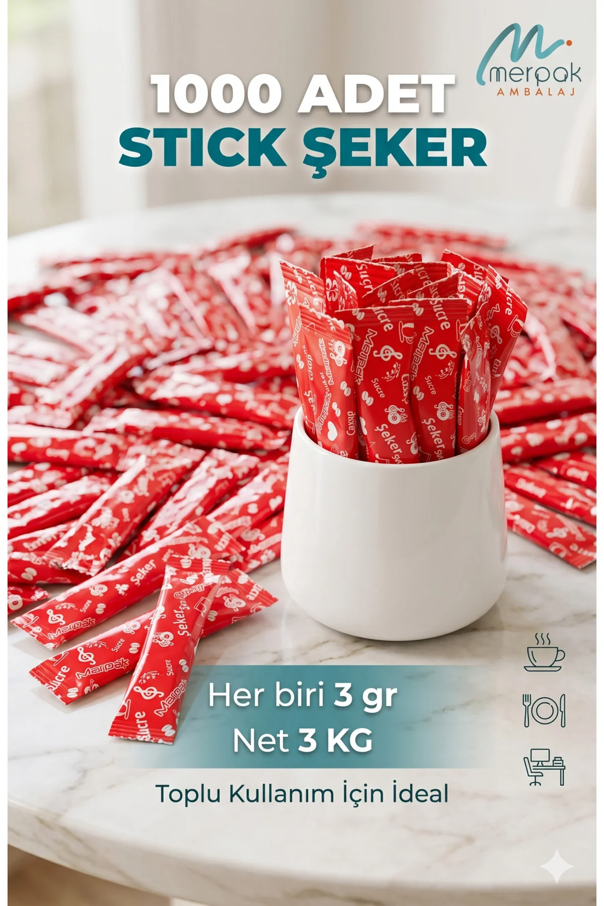 Stick Şeker (3 KG) Kırmızı Baskılı Stick Şeker 3 gr X 1000'li