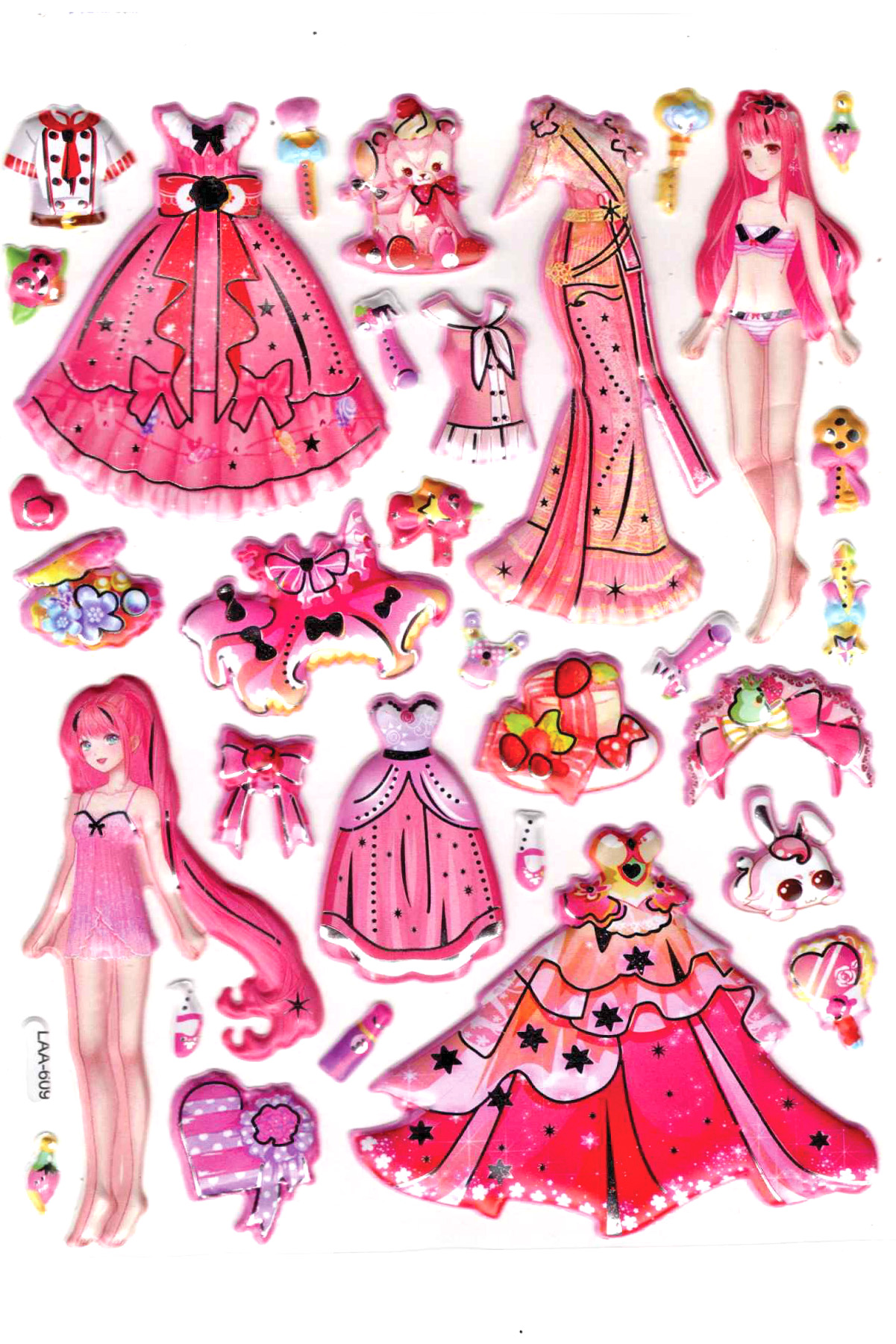 Sticker Kabartmalı Stiker Çıkartma Etiket (LAA609)-14x18 cm- Fuşy